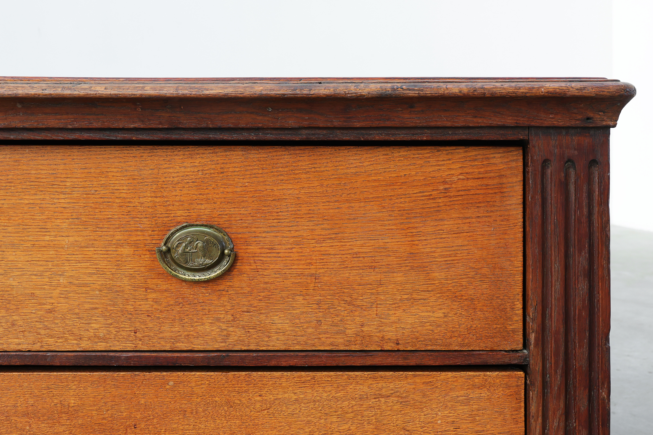 French Louis XVI Oak Commode with Fluted Corner Posts and Brass Handles, circa 1800thumbnail